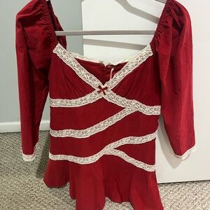 Elegant Red Women's Top with Lace Detailing